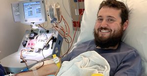 A photo of Yoni while he was donating blood stem cells.